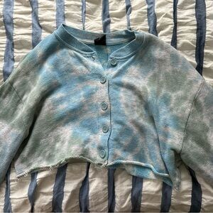 Green and Blue tye dye light cropped sweater